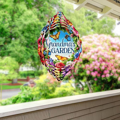 FLAGWIX Gifts for Grandma - Nana's Garden 3D Stainless Steel Metal Wind Spinners 12 in - Gardening Grandma Birthday Gifts for Women Nana Gigi, Grandmother Gift Ideas