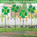 Wind Spinners Outdoor,4 Pack Shamrock Garden Stakes for Outside,Saint Patrick's Day Decorations,Metal Wind Spinner Yard Art for Patio,Lawn