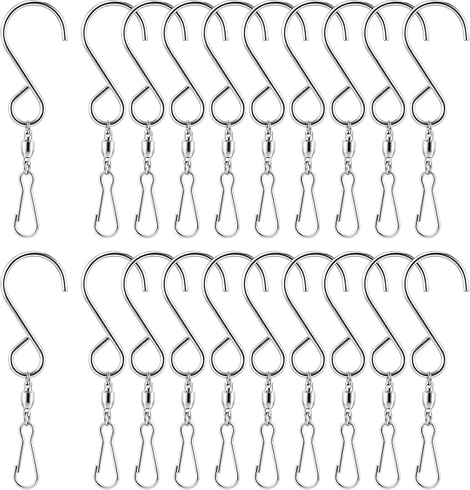 TecUnite 20 Pack Wind Spinner Swivel Hooks Clips for Hanging Wind Spinners Chimes Crystal Twisters Garden Bells Party Supply