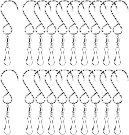 TecUnite 20 Pack Wind Spinner Swivel Hooks Clips for Hanging Wind Spinners Chimes Crystal Twisters Garden Bells Party Supply