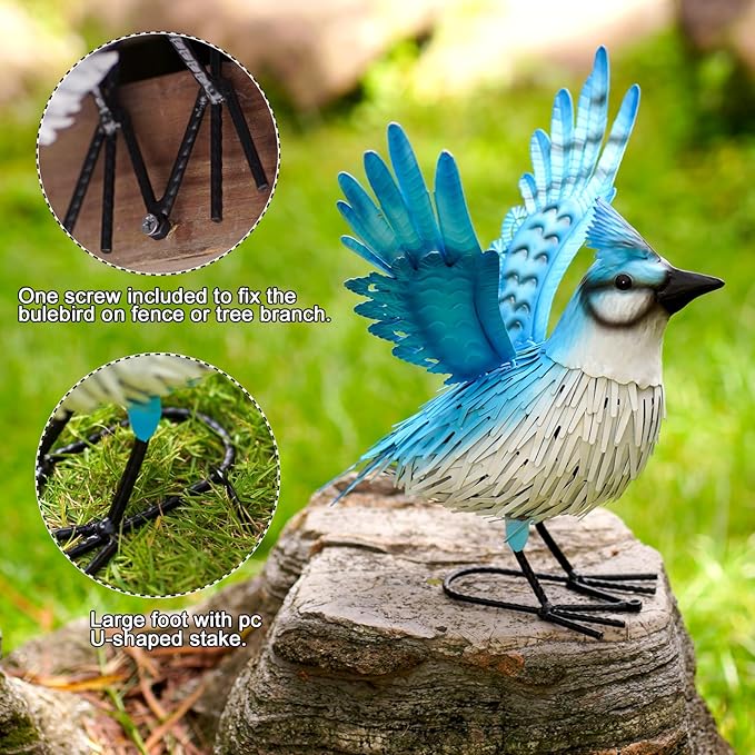 Nacome Blue Jay Garden Decor Metal Yard: Weatherproof Sculptures with Stakes Easy to Assemble Ornaments for Indoor Outdoor Yard Lawn Art - Mother's Day Birthday Gifts for Mom Women Grandma