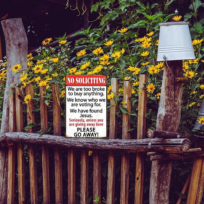Funny No Soliciting Sign, Metal Warning Tin Signs, Unless You are Giving away Beer Please Go away, Yard Sign Garage Farm Garden Wall Decor Sign Plaque Outdoor for Home Fence 8 X 12 Inches