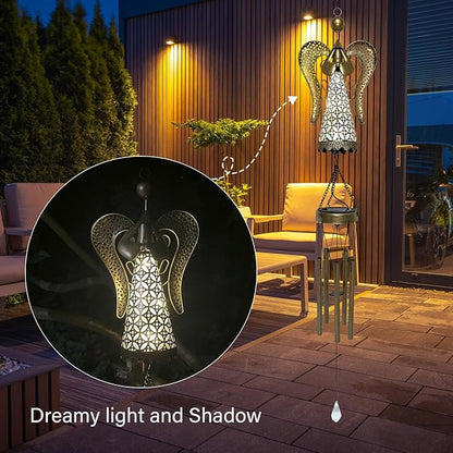 Solar Angel Wind Chime - 36.6" Retro Angel LED Wind Chimes, Metal Solar Fairy Wind Chimes Hanging Lights, Fairy Gifts for Home, Outdoor, Yard, Patio, Garden Decor