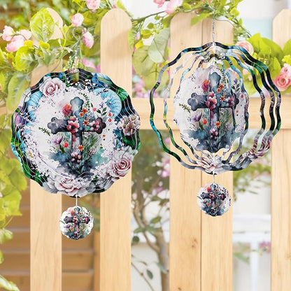 Cross Wind Spinners Outdoor - 3D Christian Christmas Winter Wind Spinner for Yard Patio Ornament Garden Decor, 12 Inch Hanging Kinetic Metal Wind Spinners Xmas Merry Gifts for Mom