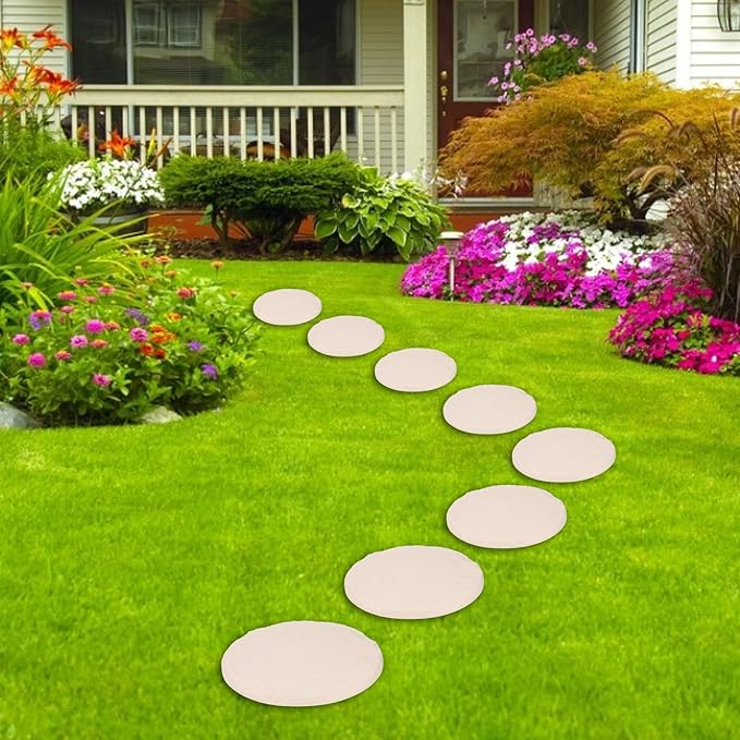 Garden Stepping Stones Decorative Outdoor Stepping Stone with Ground Stakes for Lawn Garden Pathway Walkway (Beige)