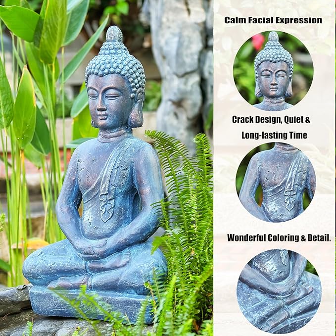 25" Large Buddha Statue Outdoor Indoor, Buddha Statues for Garden, Meditating Buddhist Statues for Home Decor, Zen Decor Buda Statue