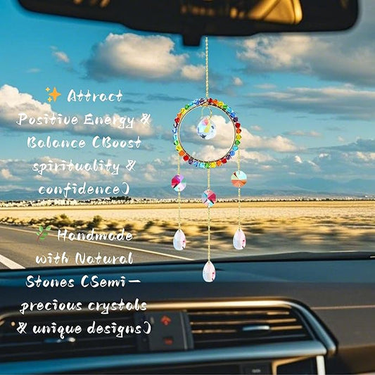 Crystal Rear View Mirror Car Charms | Crystal Sun Catcher | Car Hanging Accessories for Women Men | Dream Catcher Decor | Unique Gift Idea(Rainbow)