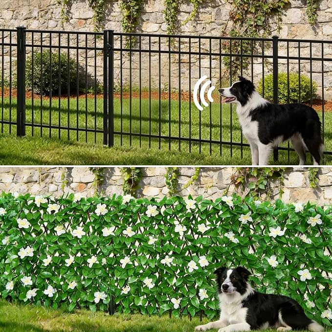 Expandable Privacy Screen with Artificial Flower for Balcony Patio Fence Greenery Privacy Fence Outdoor White Flowers 2pcs