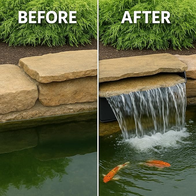 HALF OFF PONDS Filtering Waterfall Spillway Kit, 16-Inch Pond Waterfall Filter with Rock Lid and Lip, 2200 GPH Pump, 12.5 Foot Tubing, Outdoor Pond Filtering Waterfall System for Backyard Ponds