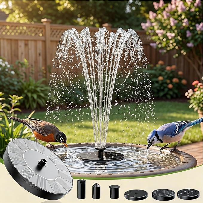 Solar Fountain for Bird Bath: Floating Mini Solar Powerd Water Fountain Outdoor with 6 Nozzles 2026 Upgraded Mini Fountains Pump for Brids Bath Garden Pond Pool