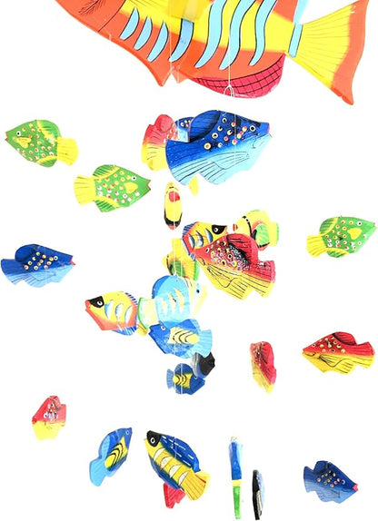 Fish Wind Chime Wooden Hand Painted Fish Mobile Tropical Fish Nautical Decor - OMA Brand (Large)