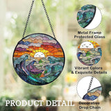 Stained Glass Window Hanging, Sea Waves and Clouds Suncatcher for Window Door Garden Home Decor, Sunset on The Beach and Ocean Scenery Glass Panel Ornaments for Women,Men,Wife, Lovers, and Mom 7.8 in