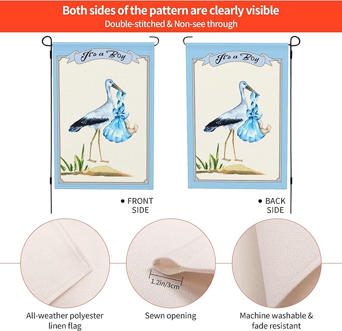 It's a Boy Flamingo Garden Flag Seasonal Double Sided 12 x 18 Inch Small Yard Flag for Indoor Outdoor Decor Holiday All Seasons