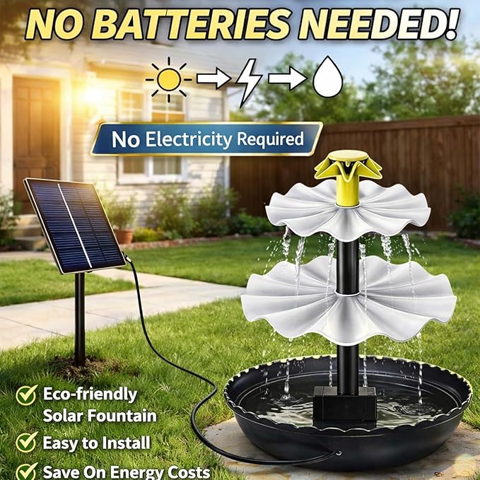 Solar Cascade Hanging Bird Bath Fountain,Outdoor Hanging Bird Bath Solar Fountain for Bird Bath, Solar Bath Fountain for Birds with Solar Pump and Decorative Bowl for Garden, Patio Gift (2PCS A)