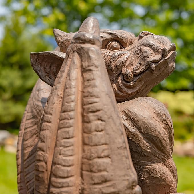 Zaer Ltd. Set of 2 Gothic Gargoyle Garden Statues, 28.4 Inch Tall Outdoor Sculptures (Antique Rust)