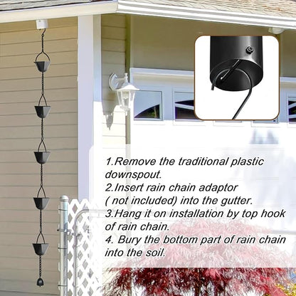 Invech 12.5FT Adjustable Rain Chains for Gutters, Outside Rain Catcher Chain with 12 Cups for Eaves Drainage, Replacement for Downpout (Black)