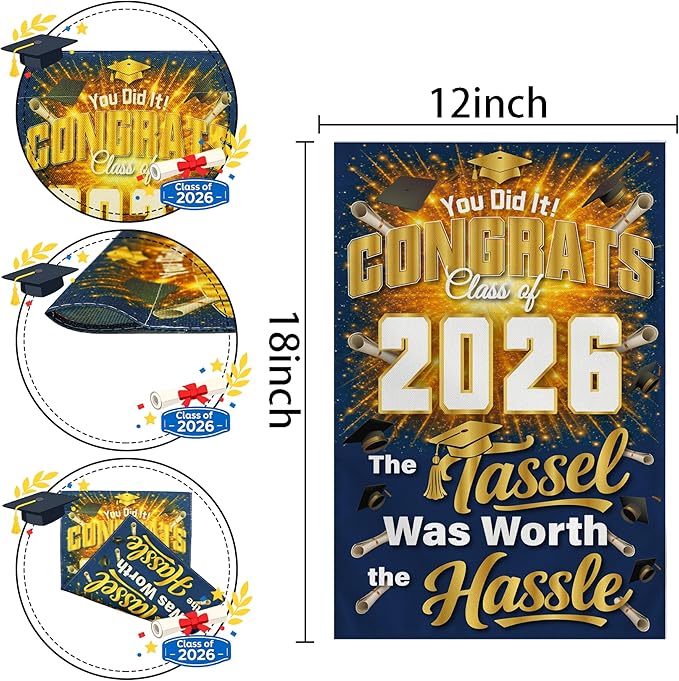 Graduation Decorations 2026 - Class of 2026 Garden Flag | Graduation Decor Party Favors Supplies for Outdoor Indoor Double-Side Backdrop Banner for Garden Porch Patio Lawn Yard Home,12x18Inch (Blue)