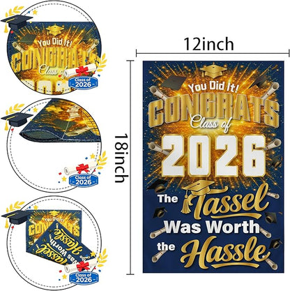 Graduation Decorations 2026 - Class of 2026 Garden Flag | Graduation Decor Party Favors Supplies for Outdoor Indoor Double-Side Backdrop Banner for Garden Porch Patio Lawn Yard Home,12x18Inch (Blue)