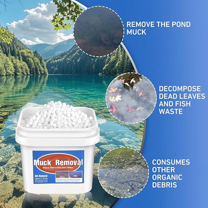 Muck Removal-4.1LB Natural Pond Clear Water Treatment, Muck and Sludge Remover for Ponds & Lakes, Oxygenates, Eliminates Odors, Safe for Fish, Pets, Plants, Treats Up to 20,000 Sq Ft