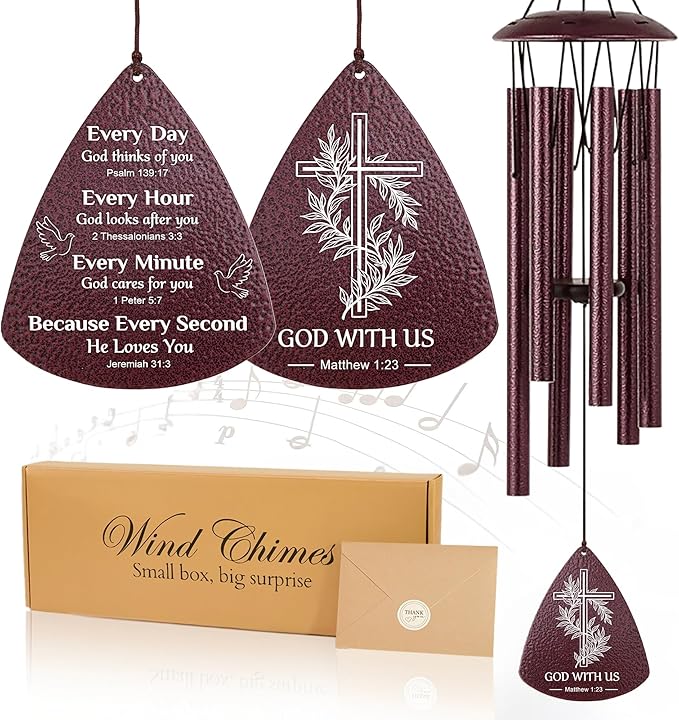 Christian Wind Chimes for Outside, 33.5" Bible Verse Wind Chime, Christian Birthday Gifts for Women, Religious Baptism Gift for Women Men Friends Teacher Appreciation Gift, Christian Gifts for Mom