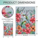 Hzppyz Welcome Spring Summer Decorative House Flag Hummingbird, Garden Yard Outdoor Big Burlap Bird Flag Flower Decor, Vintage Fall Autumn Farmhouse Seasonal Outside Decorations Double Sided 28 x 40