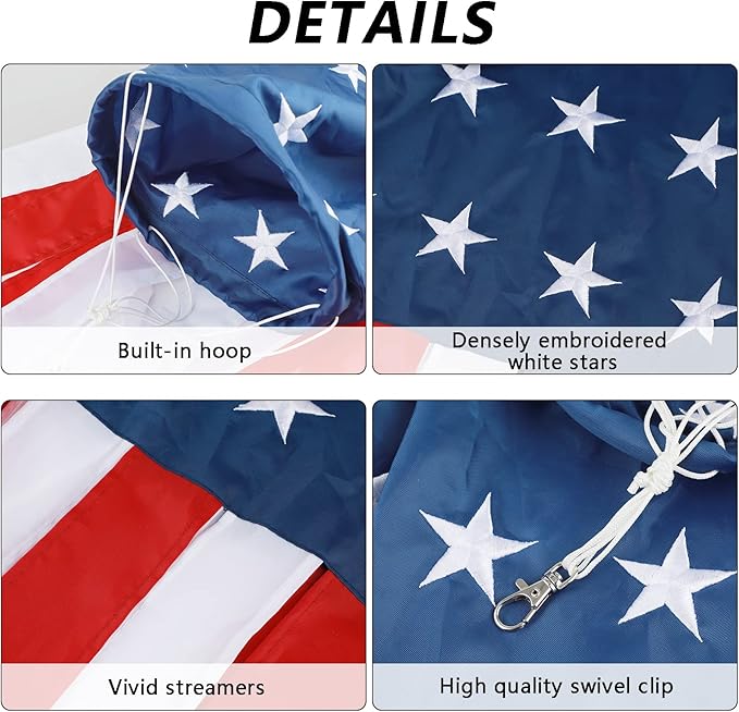 HOOSUN 4th of July Decorations,40 Inch American Flag Windsock,Wind Socks for Outside Heavy Duty,Patriotic Memorial Day Decor,USA Windsock With Embroidered Stars,Red White And Blue Wind sock,2 Pack