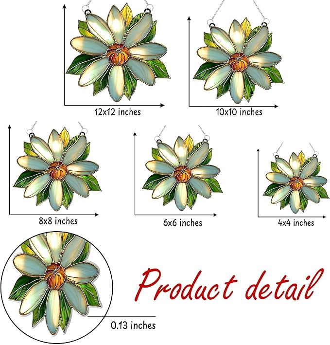 White Daisy Flower Acrylic Suncatcher, Flower Suncatchers for Window Hangings, Stained Glass Effect Garden Decor, Gift for Mother's Day, Mom, Grandma, Wife, Women
