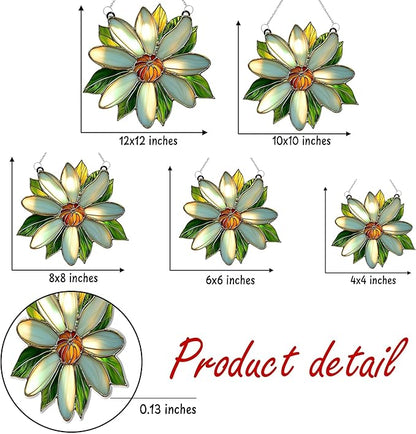 White Daisy Flower Acrylic Suncatcher, Flower Suncatchers for Window Hangings, Stained Glass Effect Garden Decor, Gift for Mother's Day, Mom, Grandma, Wife, Women