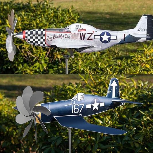 2 Airplane Wind Spinner, Airplane Weather Vane for The Yard Garden Wind Sculpture Windmill Aircraft Pinwheel Metal Handmade A-irplane W-eathervanes Windmill Outdoor Courtyard Decor Garden Pinwheels