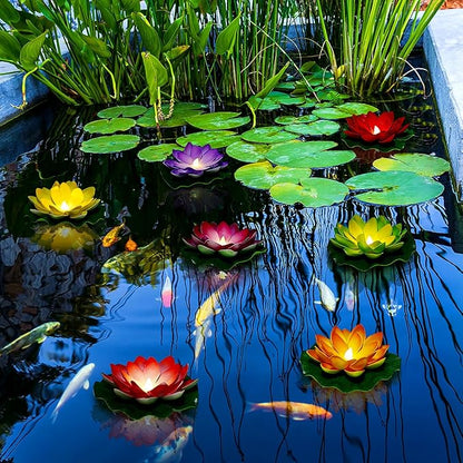 Waterproof Floating Lotus Light, 12PCS Floating Lily Light Water Activated 5 Inch Artificial Flowers Battery Operated for Wedding Pool Anniversary Garden Decoration(Mix-Color)
