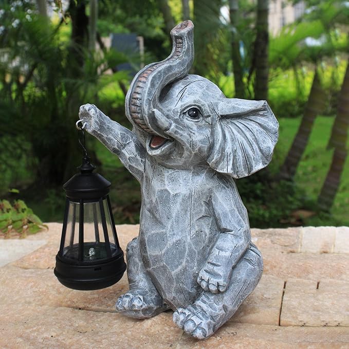 Garden Statues Elephant Solar Figurine Decor Outdoor Waterproof Lights, Yard Decorations Outdoor, Garden Decor Unique Birthday Housewarming Gifts for Mom (Elephant 2)