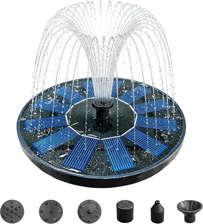 Solar Bird Bath Fountain Pump, 6V 1.2W Floating Solar Fountain, 5 Spray Patterns Water Pump for Bird Bath, Small Pond, Garden & Outdoor Water Features