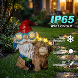 ZQQLITE Garden Gnome Statue Sitting Highland Cow Figurine with Flower Wreath, Solar LED Lights Outdoor Telescope Weatherproof Yard Art Decor for Patio Lawn, Housewarming Gifts for Women Mom
