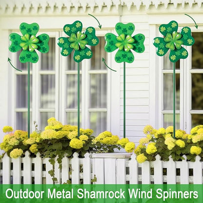 Wind Spinners Outdoor,4 Pack Shamrock Garden Stakes for Outside,Saint Patrick's Day Decorations,Metal Wind Spinner Yard Art for Patio,Lawn