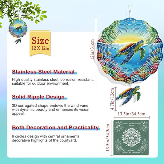 Rngmsi Sea Turtle Wind Spinners Outdoor, Sea Turtle Gifts for Women Mom Grandma Men, 3D Hanging Metal Wind Sculpture for Outside Yard Garden Lawn Ornament Decorations