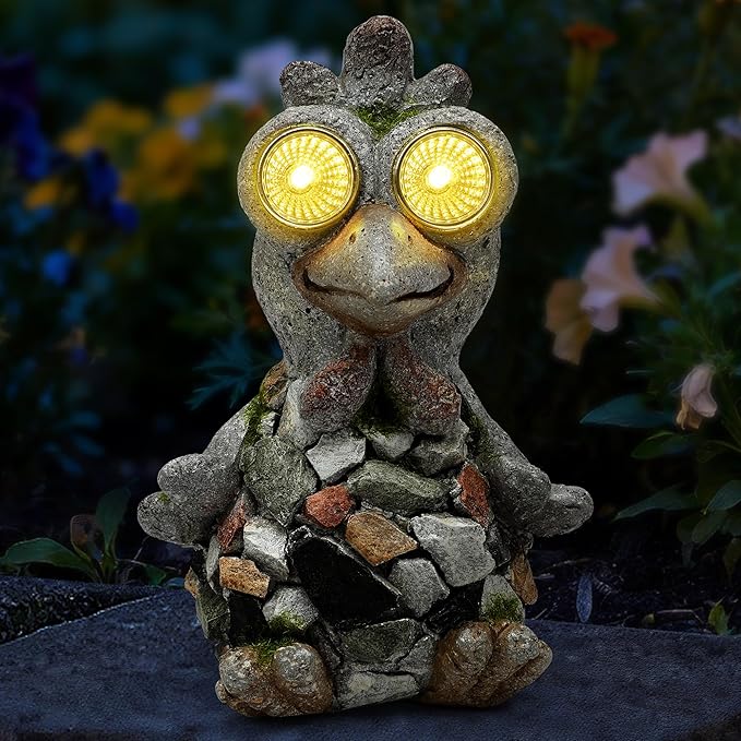 Outdoor Decor Chicken Statue, Garden Statue Solar Chicken Figurine for Lawn Porch Garden Yard Patio and Birthday Gift for Women