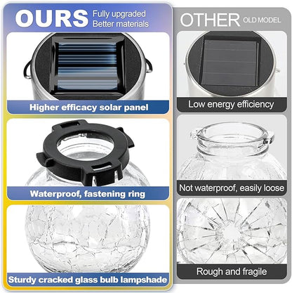 Solar Hanging Lanterns Outdoor: 12 Pack Cracked Glass Ball Lights with Clip - Waterproof Warm White Fairy Globe Lighting Yard Tree Ornaments - Gardening Gifts for Mom Grandma