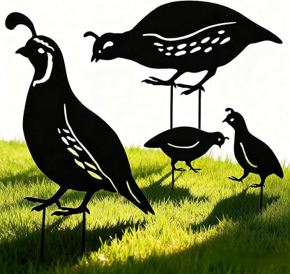 NUOBESTY 4Pcs Quail Family Garden Stakes, Metal Bird Yard Decor Decorative Garden Art Sculptures Statues for Outdoor Lawn Ornament & Patio Backyard, Bird Lover Favors for Women Mom Grandma