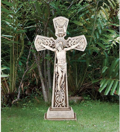 Avalon Gallery Garden Crucifix Statue, Stone Resin Outdoor Religious Décor, 23.5" Tall x 9" Wide