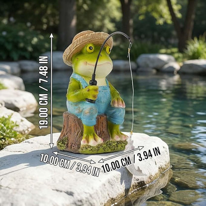 Frog Fisherboy Statue | Outdoor Garden Decor, Resin Animal Statue, Pond Ornaments, Poolside Garden Decor, Koi Fish Pond, Unique Fisherman Gifts