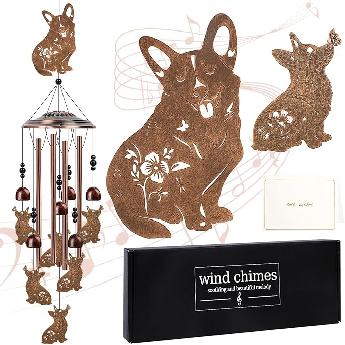 Corgi Gifts Wind Chimes for Outside - Luvsweets Corgi Lovers Gifts for Women Men, Metal Dog Wind Chimes for Outdoor Garden Patio Yard Decor, Pet Memorial Birthday Housewarming Idea