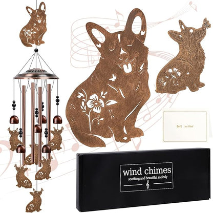 Corgi Gifts Wind Chimes for Outside - Luvsweets Corgi Lovers Gifts for Women Men, Metal Dog Wind Chimes for Outdoor Garden Patio Yard Decor, Pet Memorial Birthday Housewarming Idea