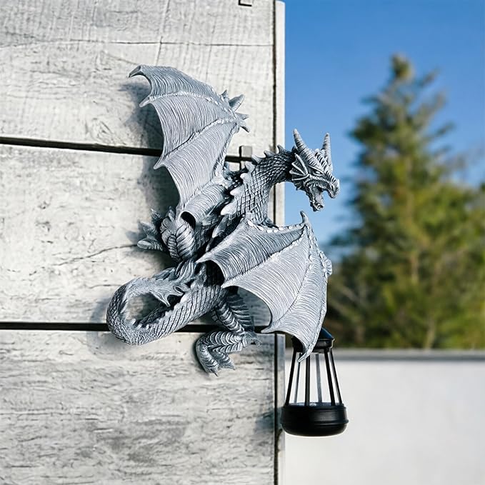 Dragon Tree Hugger Solar Garden Statue - 11 Inch Outdoor Yard, Patio, Porch Decor - Unique Birthday Housewarming Gift for Dad, Mom, Men, Women