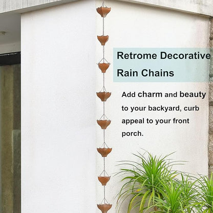 8.5 Feet Metal Rain Chain - Replacement for Gutter Downspouts - Rain Catcher for Outside - Verdigris Finish