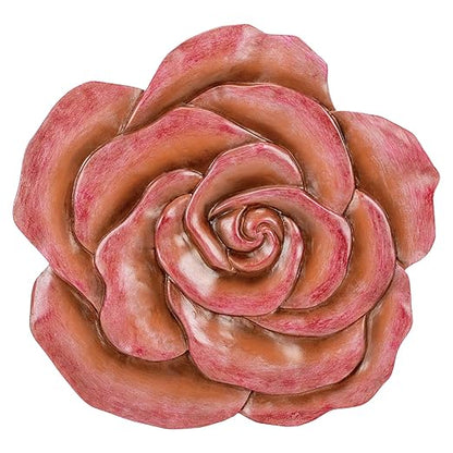 Magnolia Garden 12-Inch Sculpted Coral Rose Decorative Stepping Stone – 3D Floral Resin Garden Walkway Tile – Earthy Terra Cotta Flower Outdoor Accent