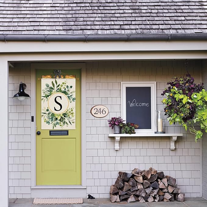 AVOIN colorlife Monogram Letter S Floral House Flag 28x40 Inch Double Sided Outside, Family Last Name Initial Yard Outdoor Decoration