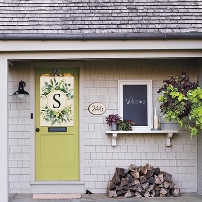 AVOIN colorlife Monogram Letter S Floral House Flag 28x40 Inch Double Sided Outside, Family Last Name Initial Yard Outdoor Decoration