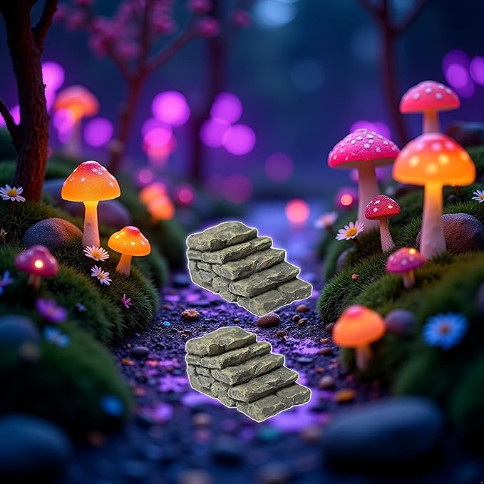 2Pcs Mini Resin Bridge Stair Stone Straight Bridge Stairs Stone Steps Garden Fairy Ornament Flower Pot Plant Micro Landscaping Outdoor Statues Decor Bonsai Craft Straight Stairs