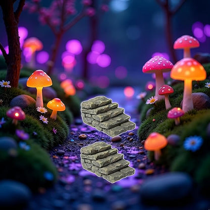 2Pcs Mini Resin Bridge Stair Stone Straight Bridge Stairs Stone Steps Garden Fairy Ornament Flower Pot Plant Micro Landscaping Outdoor Statues Decor Bonsai Craft Straight Stairs