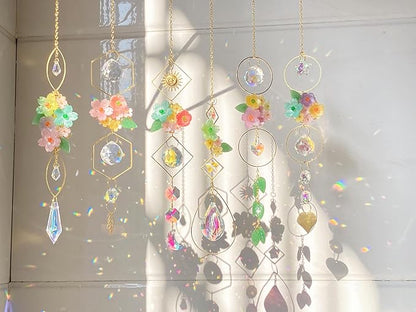 6 Pieces Flowers Ball Crystals Suncatcher Hanging Sun Catchers with Chain Pendant Ornament Crystal Prisms Rainbow for Window Decoration Gift (Gold)